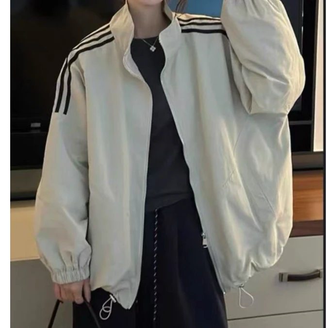 Y671杏厚款三杠立领拉链外套