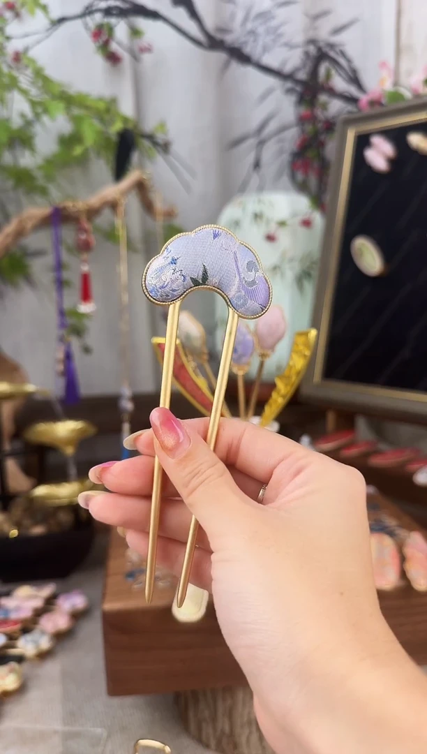 无铁合金蓝色蔷薇双叉发簪