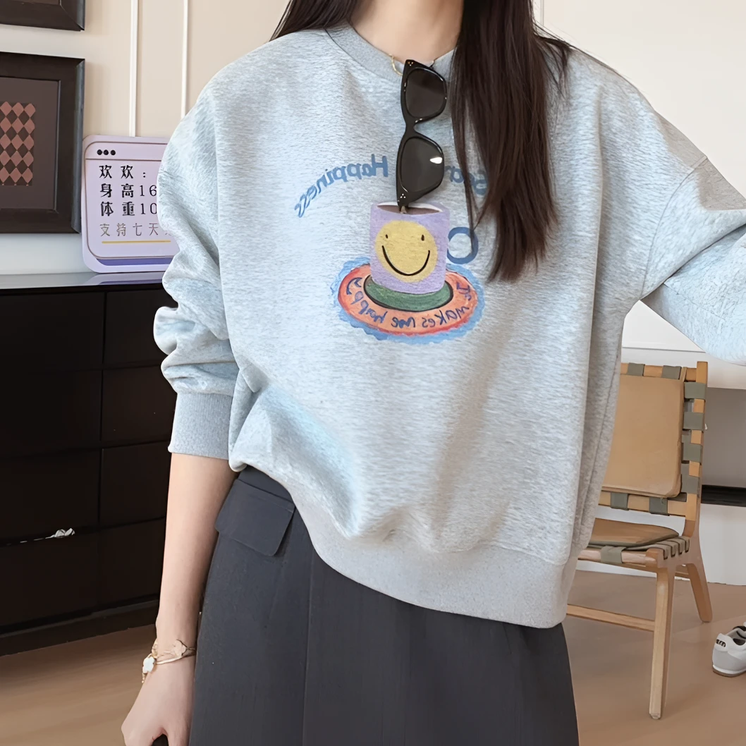 【YHH】春季时尚圆领卡通笑脸水杯印花套头卫衣-YHW50008