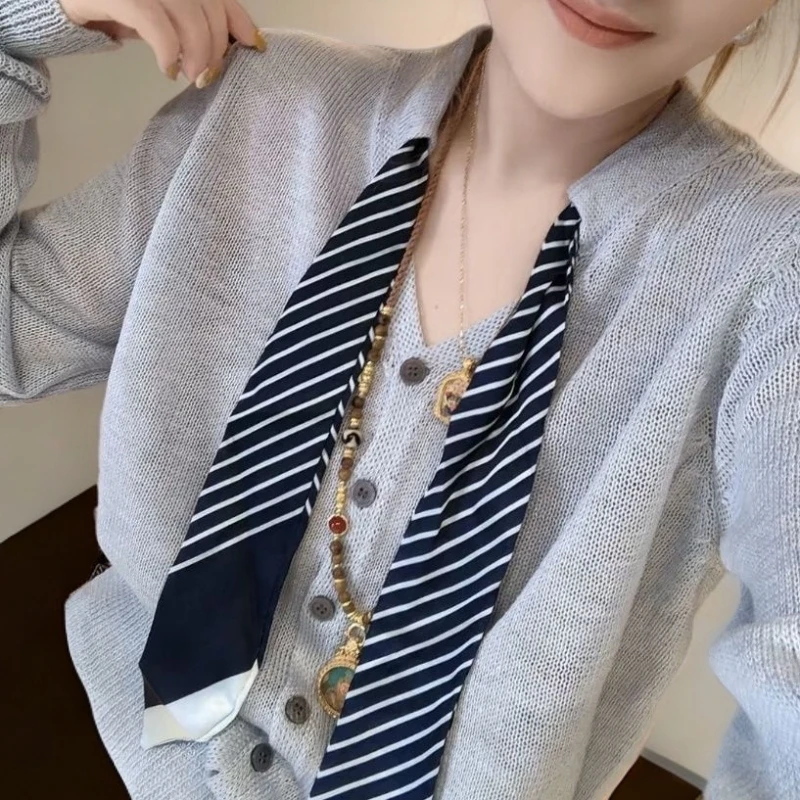 2025新款百搭时尚显瘦长袖春秋针织衫丝巾韩版上衣好看洋气外穿