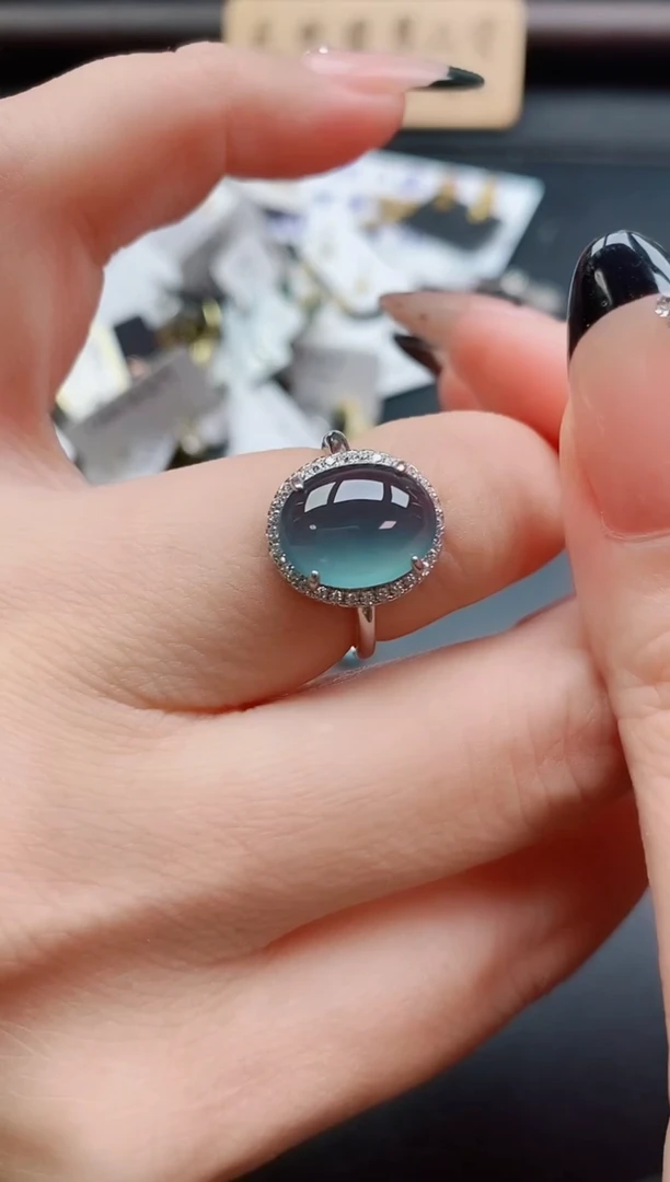 银S925镶嵌戒指翡翠1