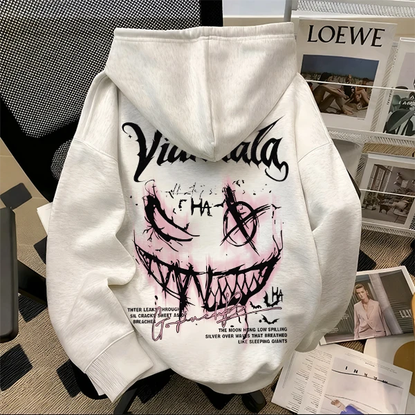 重磅500克纯棉连帽卫衣情侣装欧美宽松ins笑脸印花设计感小众青春