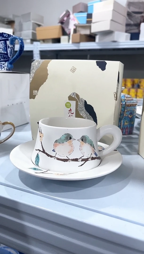 杯子骨瓷（原盒）小鸟咖啡杯碟一套