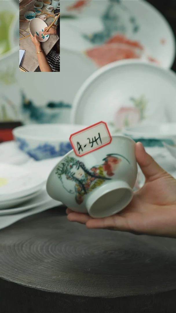 碗景德镇手绘釉下彩陶瓷餐具A341