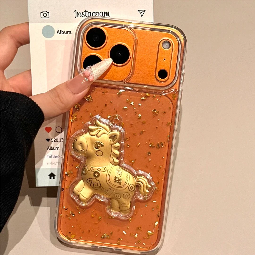 马上有钱立体滴胶金箔壳适用iPhone17promax防摔苹果16/15plus软