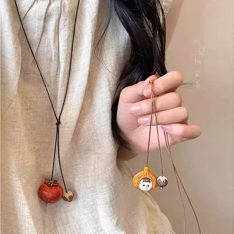 钛钢项链 柿柿如意蒜头娃娃长项链复古新中式新款爆款配饰毛衣链