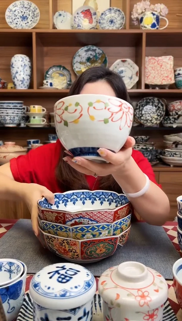 瓷片【微瑕】献上锦12cm饭碗 赤绘唐草