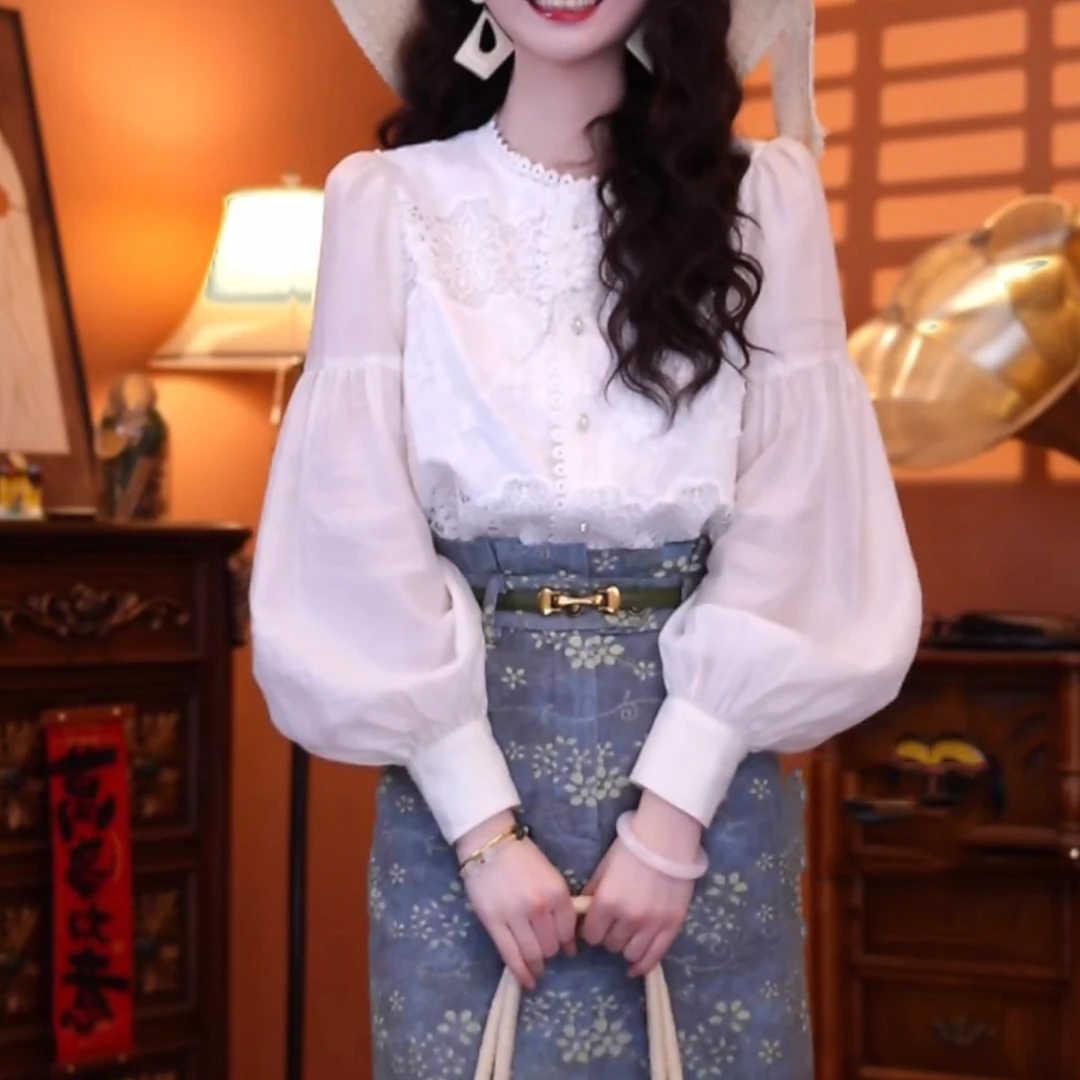 法式气质薄款长袖蕾丝衬衫女2025春季新款洋气减龄显瘦上衣服8633