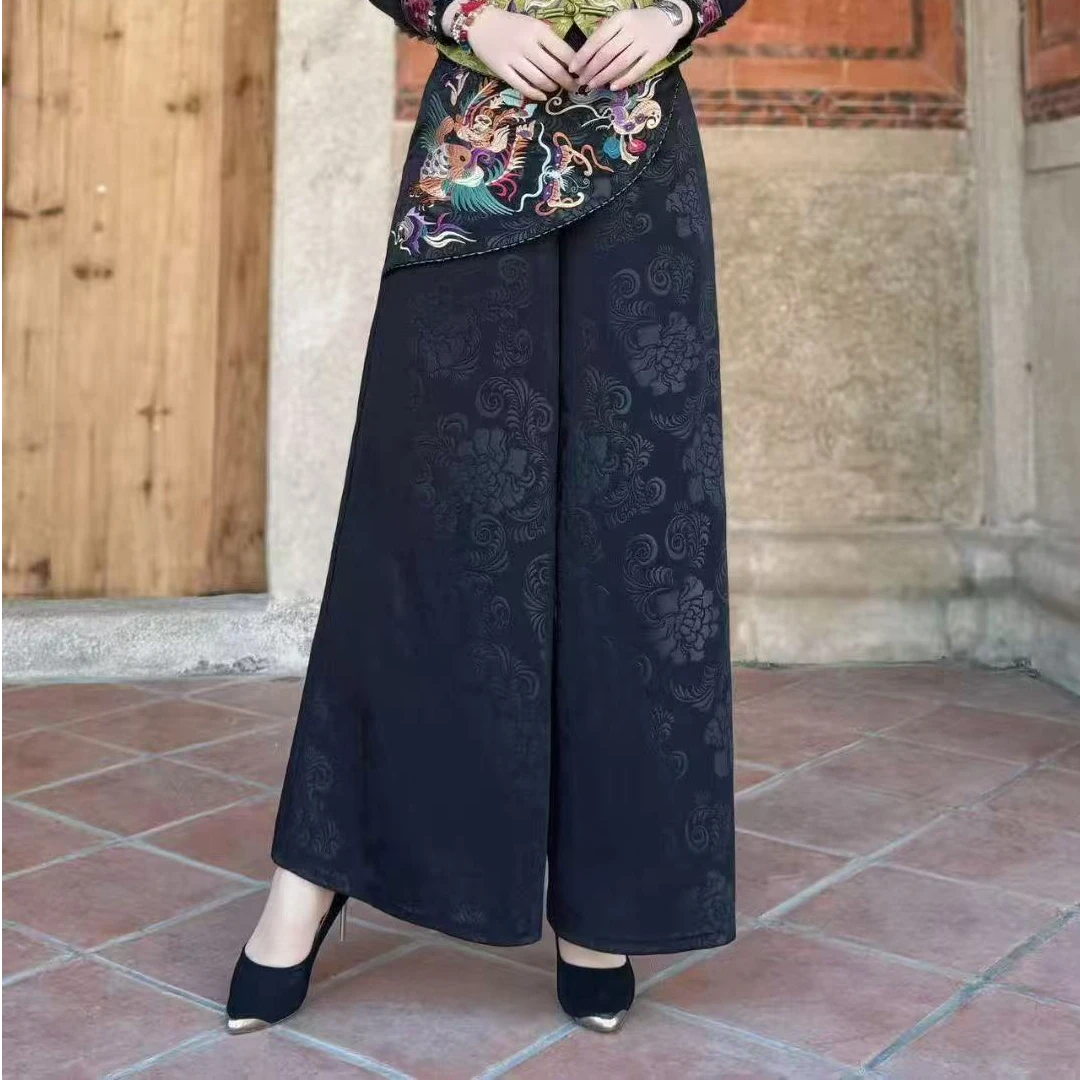 新中式民族风刺绣阔腿裤