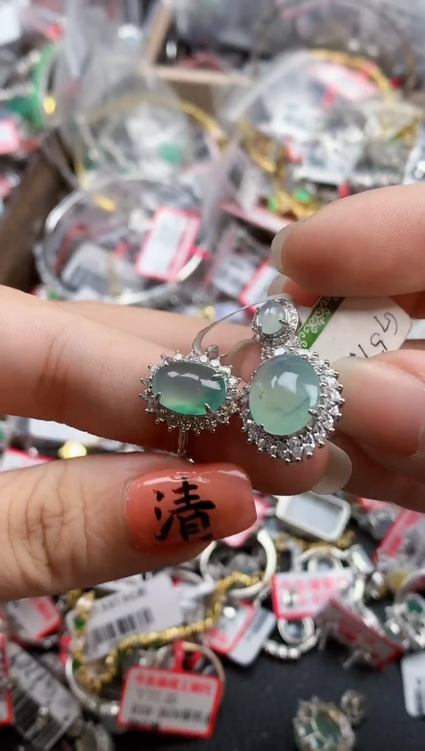 银S925镶嵌戒指翡翠天然A货缅甸翡翠