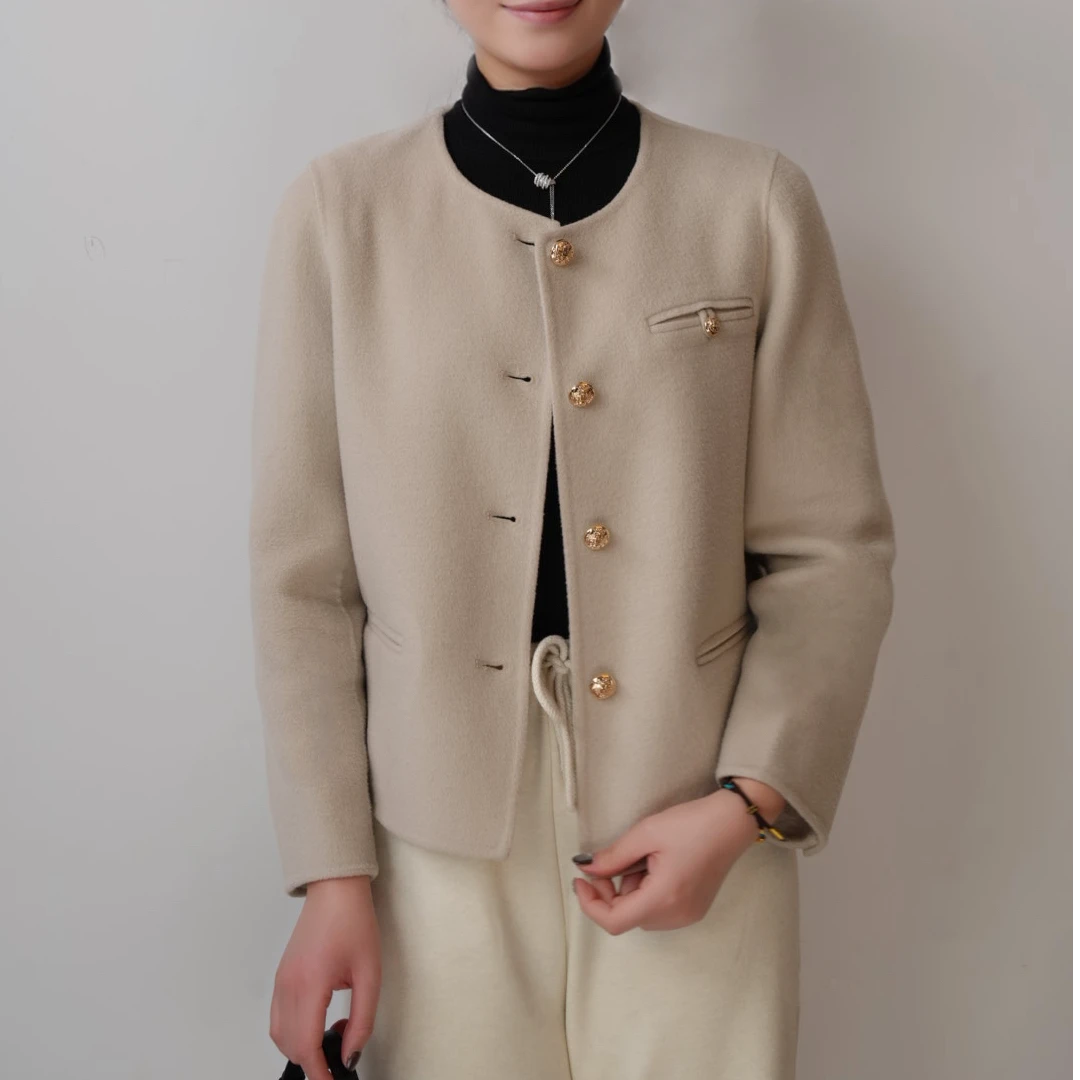 100全羊毛双面羊毛大衣短款时尚休闲百搭秋冬小香风W98