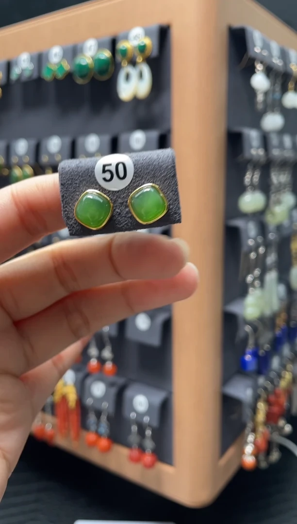 【闪购商品】和田玉耳饰银S925镶嵌0050