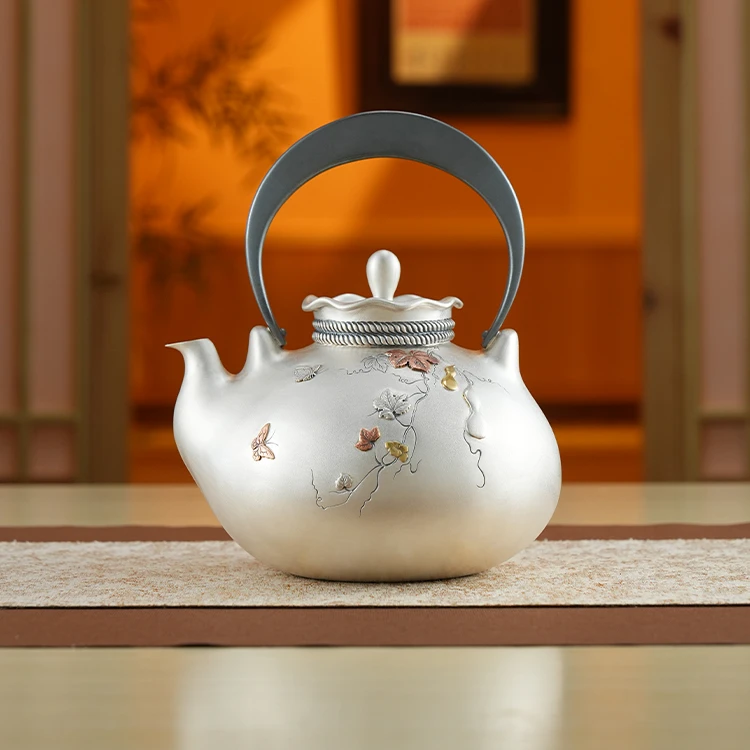 细工坊口耳一体·蝴蝶葫芦大银壶茶具泡茶壶容量:1200ml大容量