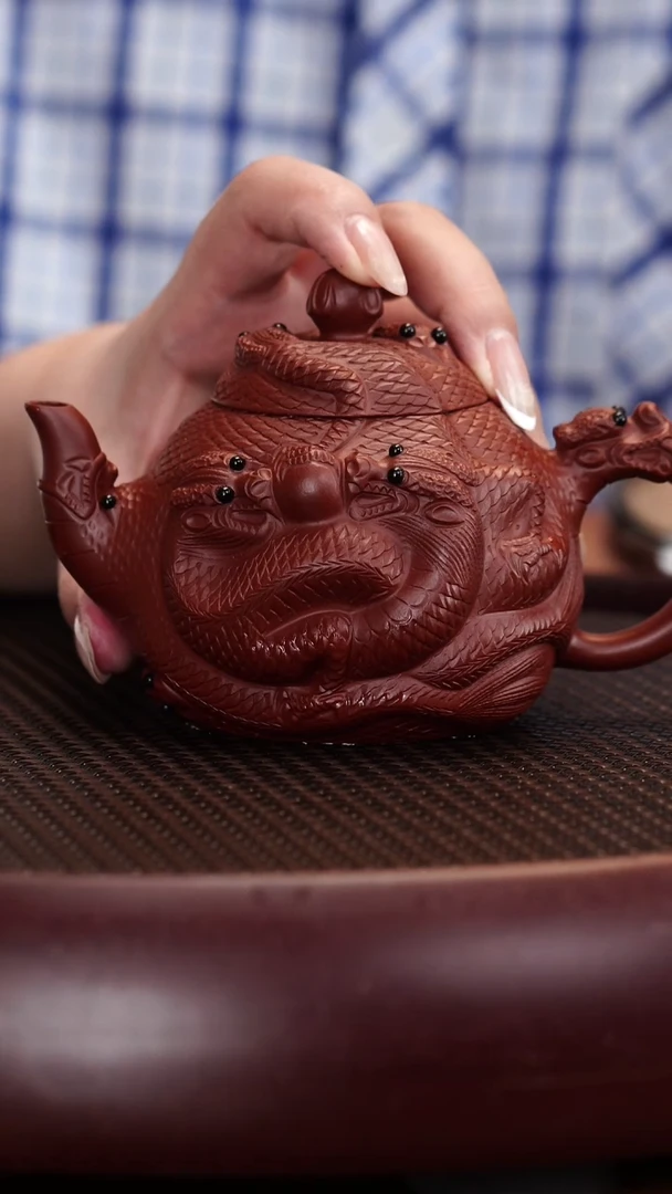 茶壶紫砂75YJB中九龙壶 大红袍330cc