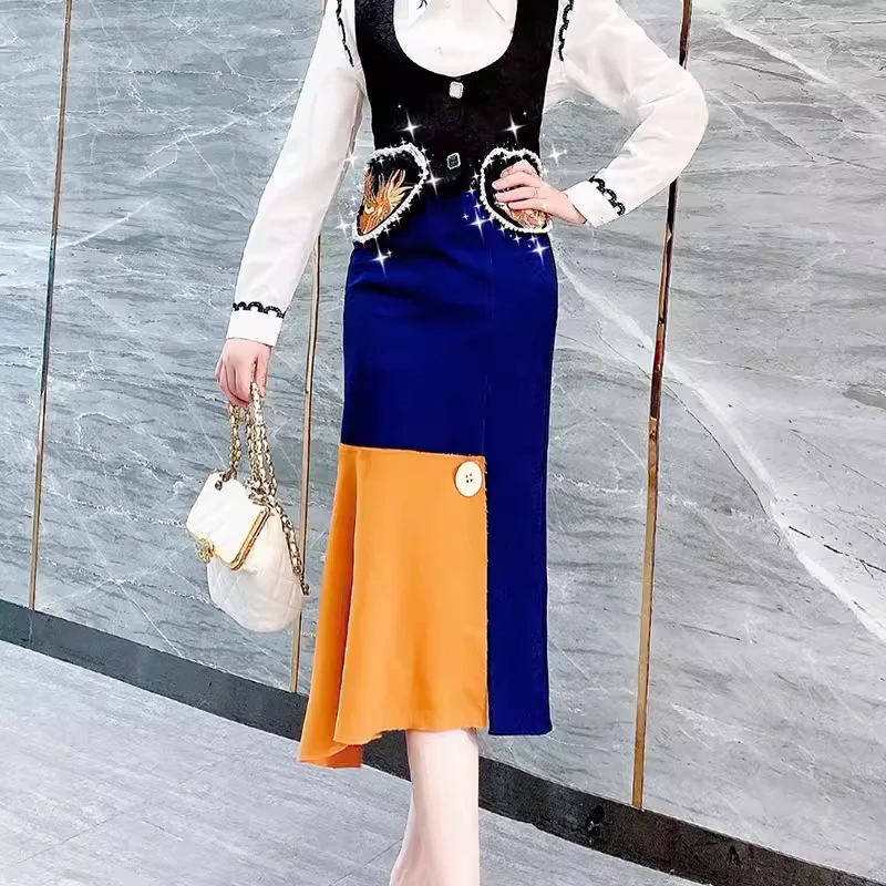 芙娜妮法式气质百搭时尚收腰显瘦开叉半身裙外出洋气F2230074B