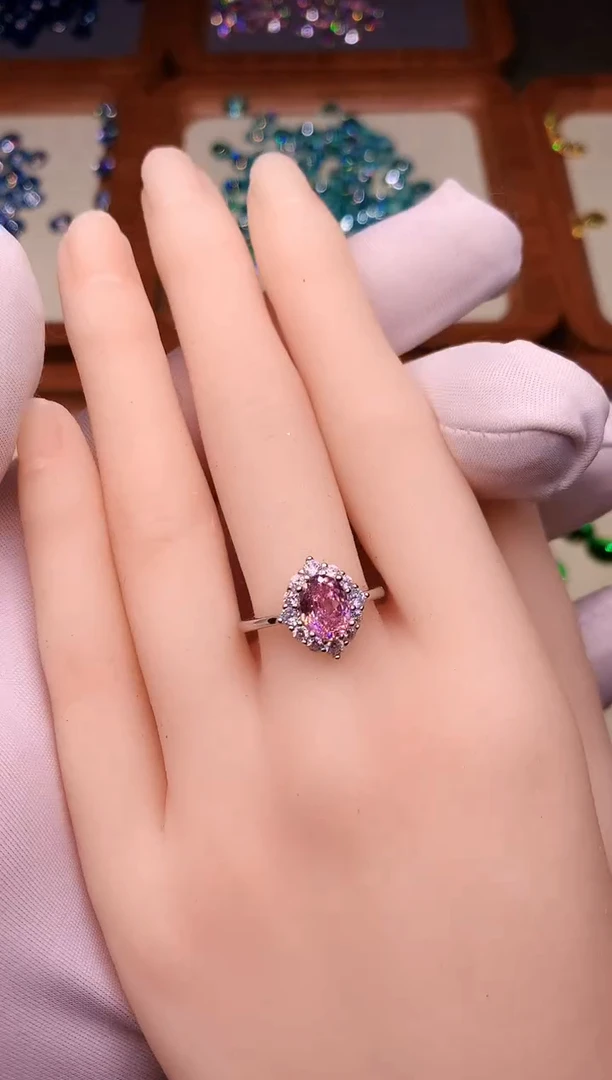 碧玺戒指银S925镶嵌深粉