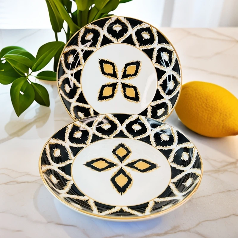 新疆包邮 黑色艾特莱斯10寸盘 家用 民族 风格 高档 陶瓷中盘