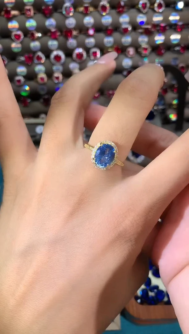 银S925镶嵌戒圈海蓝宝石810金