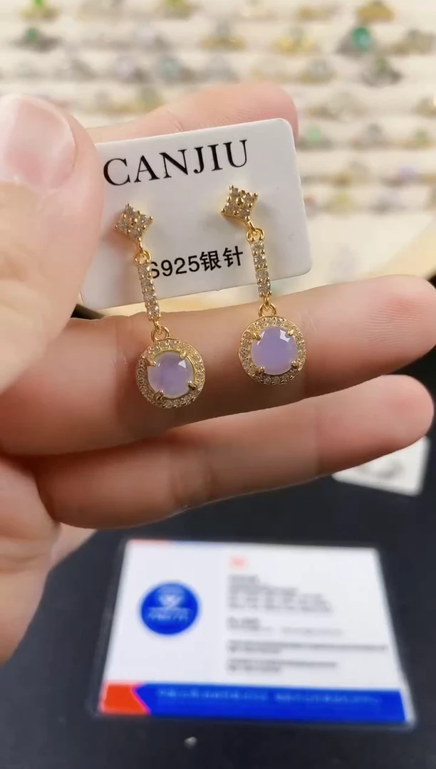 翡翠银S925镶嵌耳饰123489