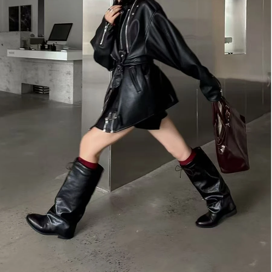 XMM.【软烟筒云影靴】时尚百搭潮流显瘦洋气宽松潮流长靴复古M366-1