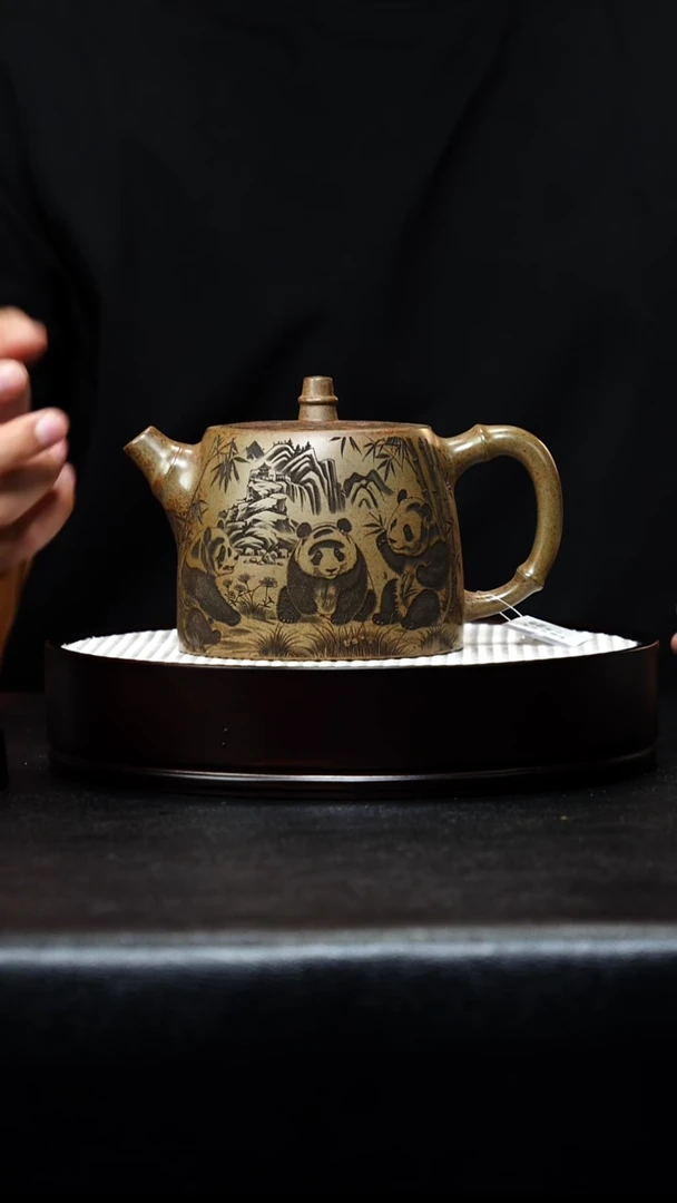 茶壶紫砂宜兴紫砂 熊猫汉铎 虎皮金砂 高燕