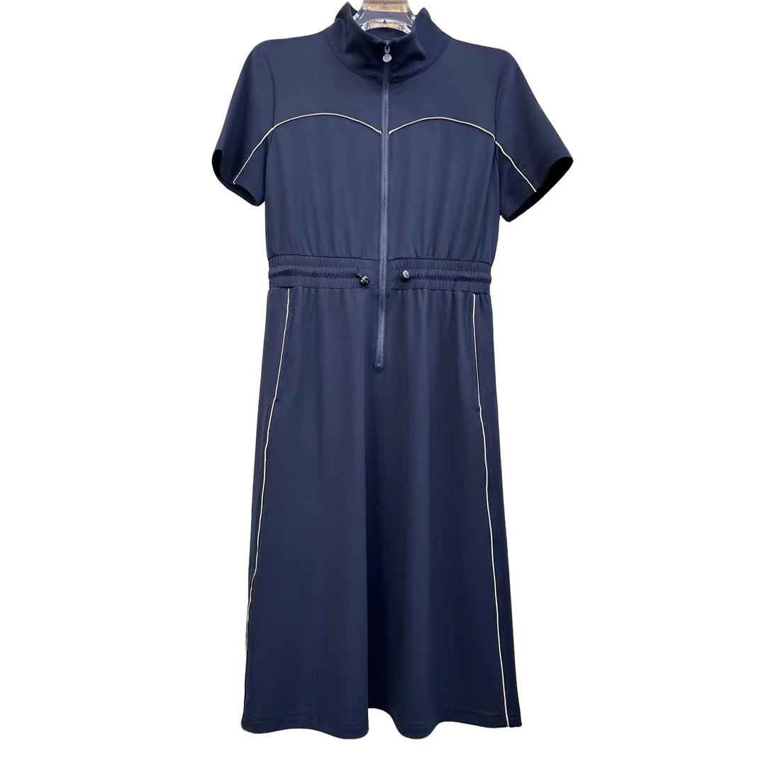 25年品牌原单时尚休闲女款显瘦立领拉链女装连衣裙