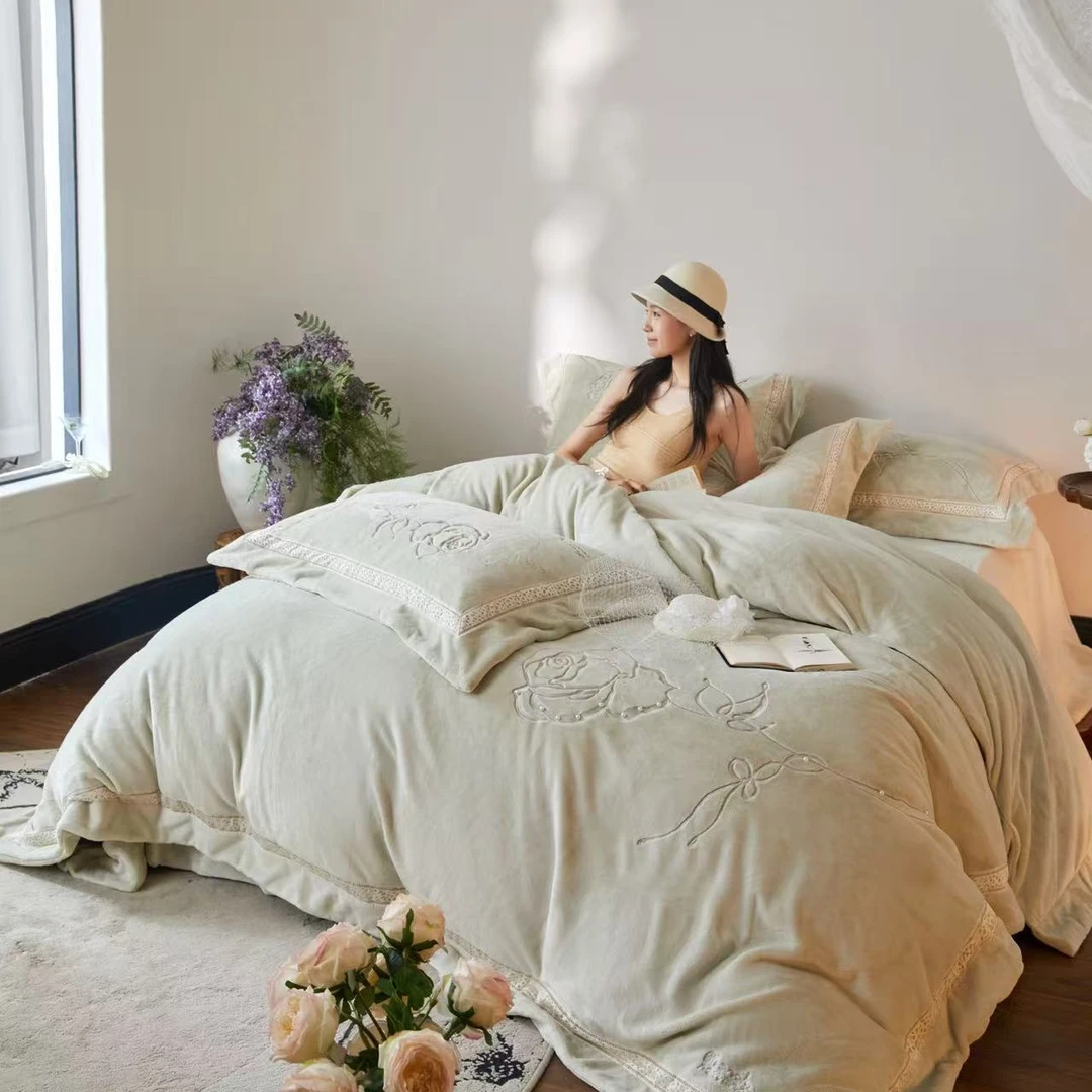 慕斯羊绒加绒加厚纯色系列高克重进口慕斯羊绒奶绒套件--秘密花园