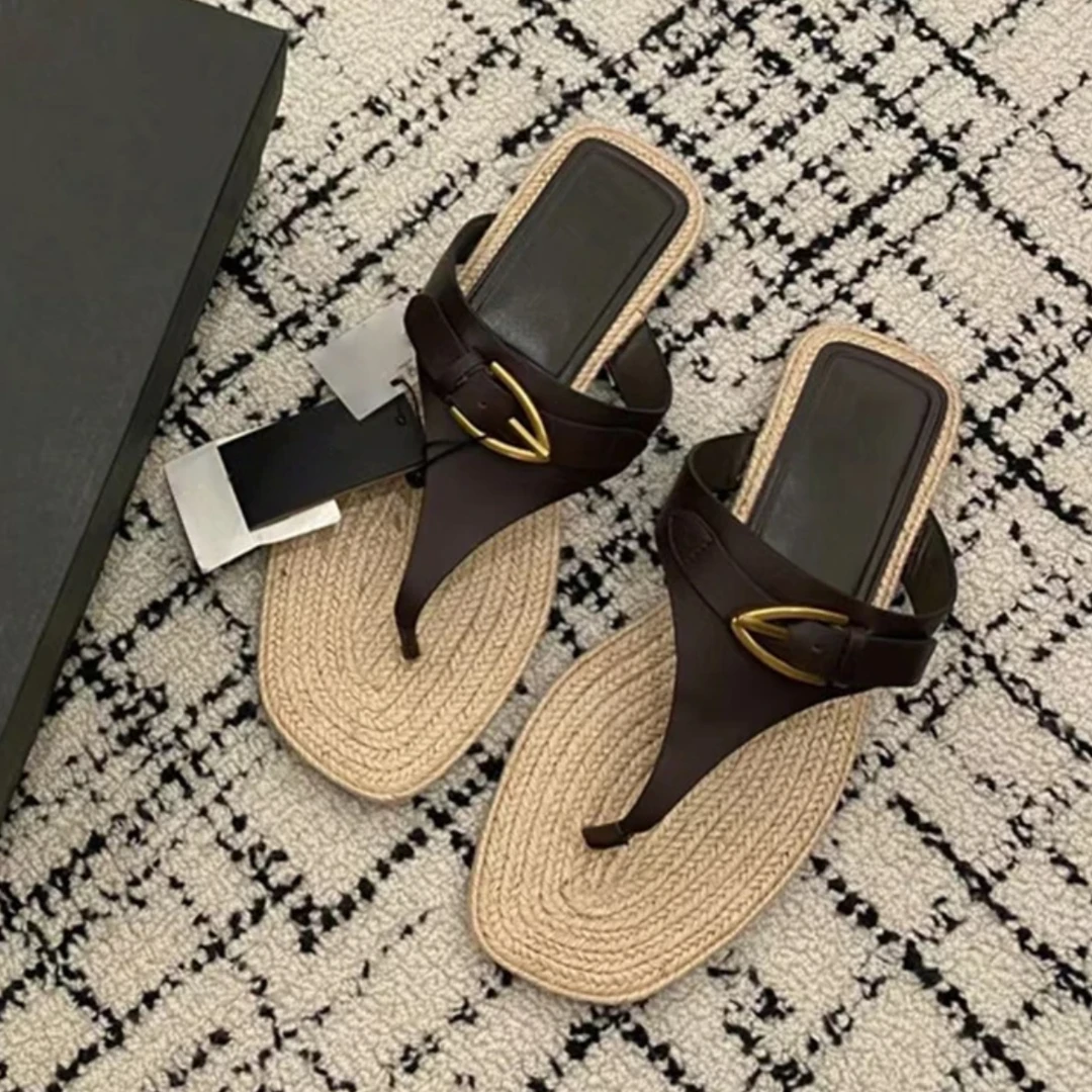 羊皮版~韩版小众人字拖鞋女夏外穿夹趾后空凉拖女鞋时尚百搭凉鞋