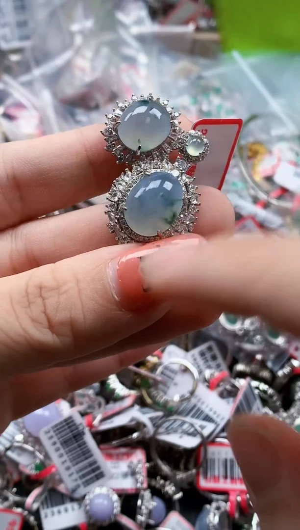 银S925镶嵌戒指翡翠天然A货缅甸翡翠