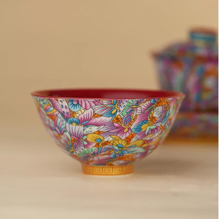 百福中式珐琅彩手工陶瓷斗笠单杯家用主人茶杯茶具