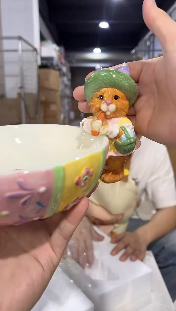 瓷片紫色原盒兔子糖果碗