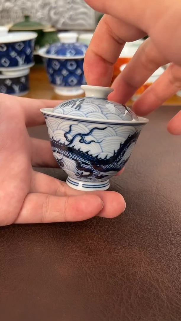 照夜白青花龙纹迷你盖碗