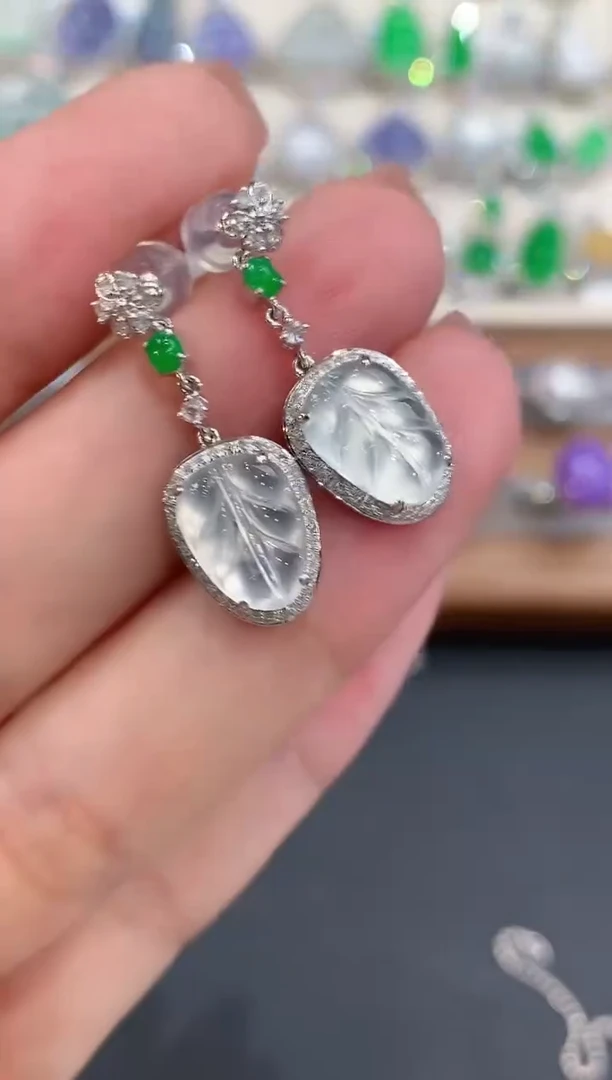 18K金镶嵌翡翠耳饰a85多样性一件发货