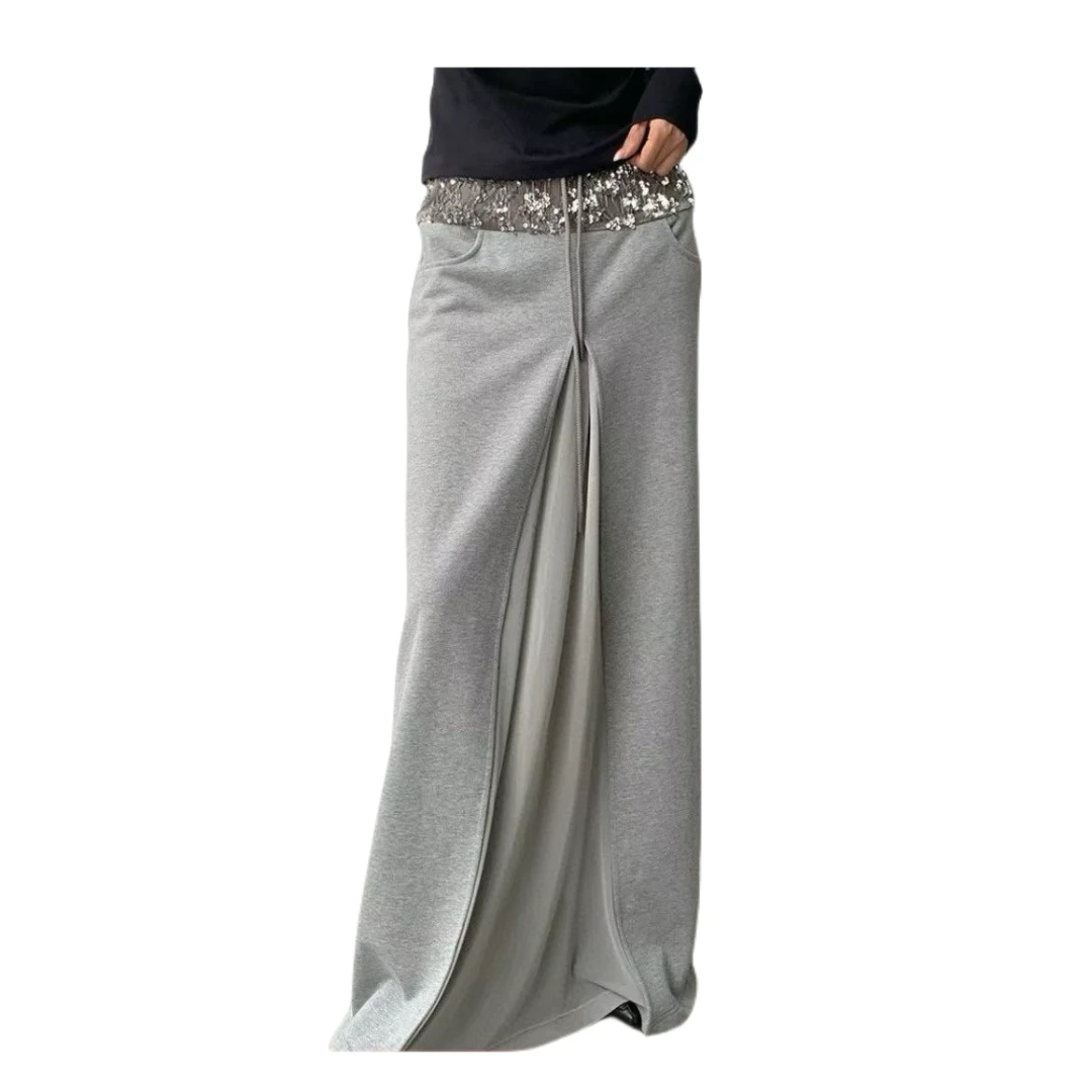 【安-美术馆】重工设计感腰头亮片时尚半身裙女松紧腰小众艺术长裙