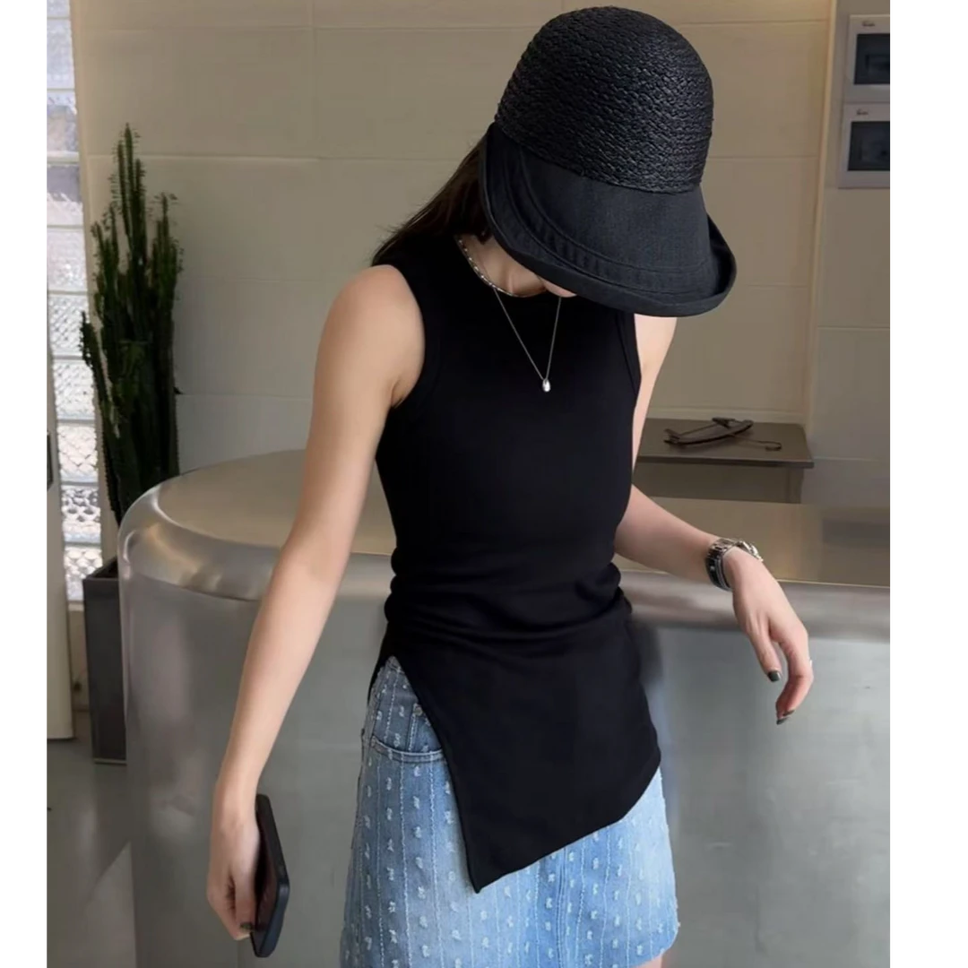 【名衣扬】开叉背心~2025年新款螺纹侧开叉显瘦纯色背心