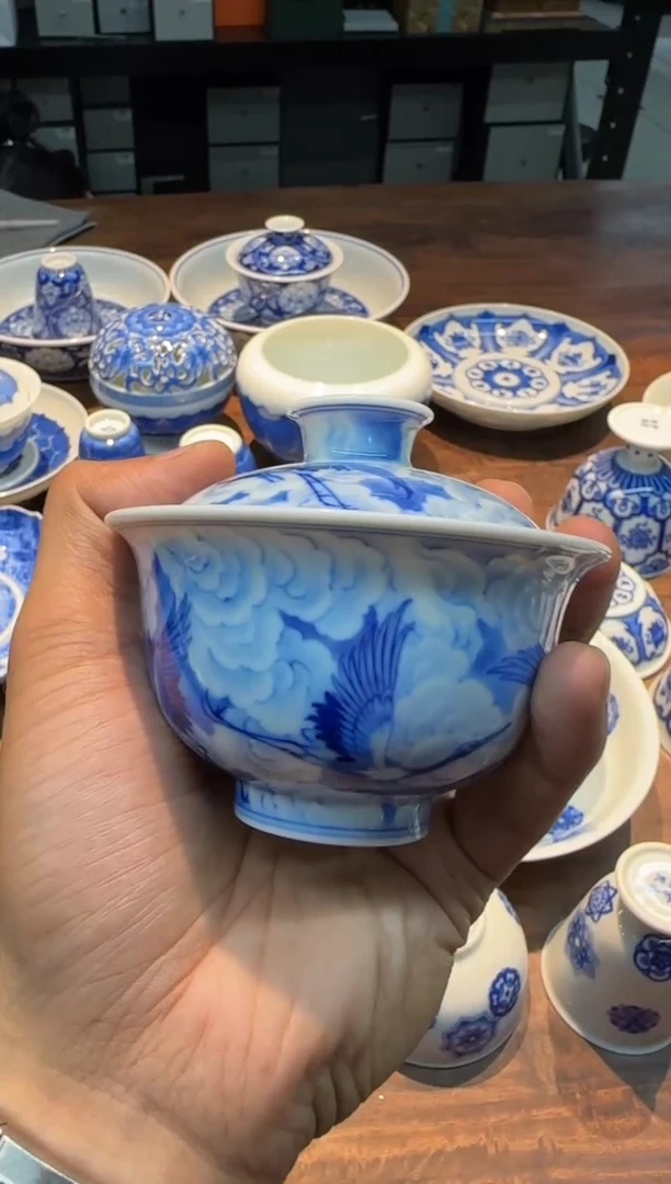 妙色 青花六鹤同春盖碗