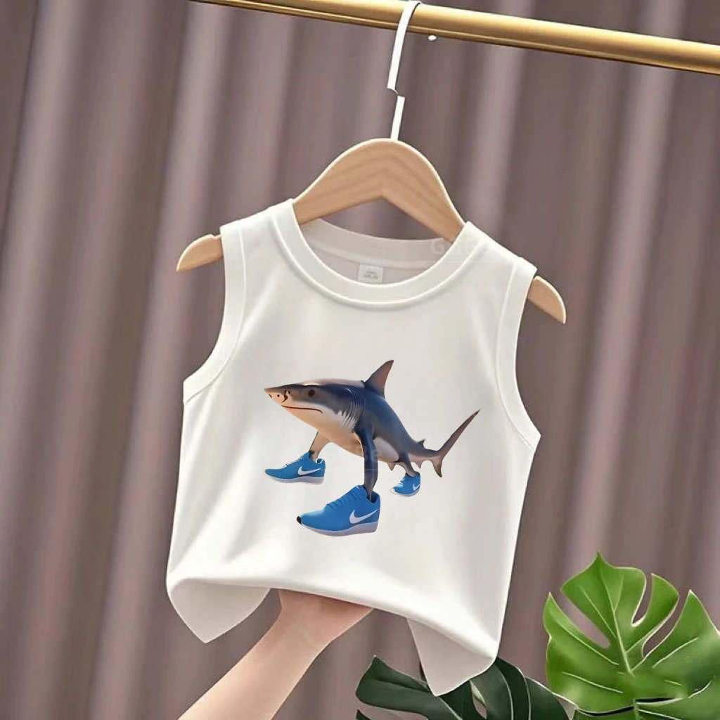 纯棉无袖T恤通通木棍抽象男女童山海经儿童上衣通用休闲百搭背心