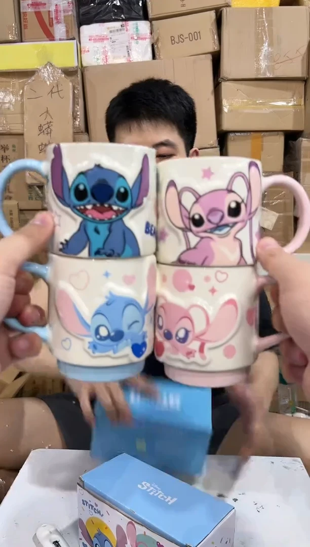 瓷片原盒Q版加萌趣史迪仔安琪对杯