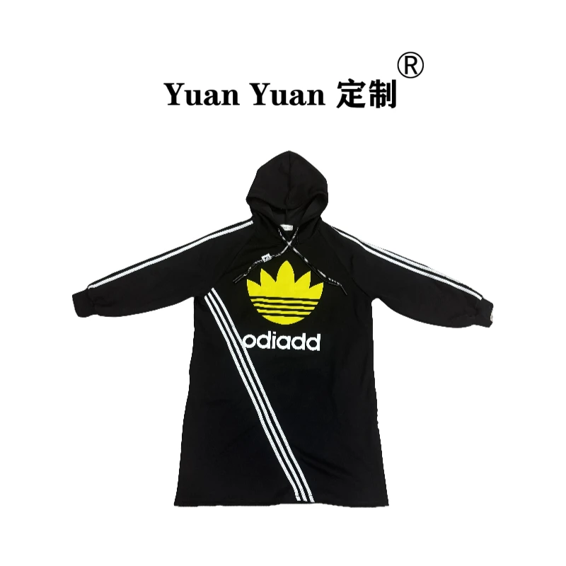 衣圆圆1026连衣裙印花加厚长裙潮流高腰户外拼接秋季连帽立领