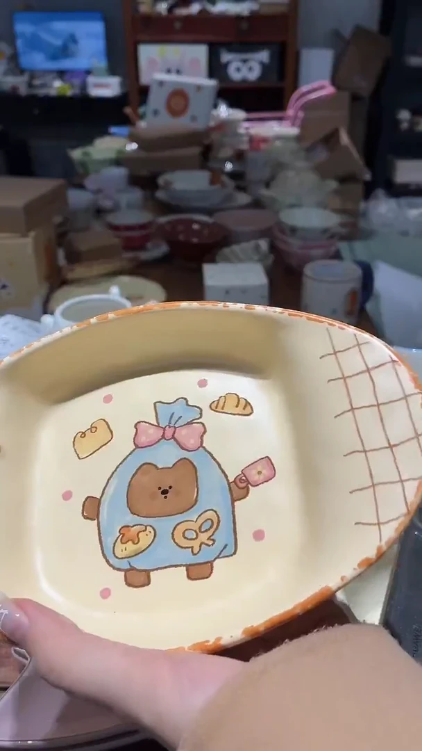 瓷17 小熊 盘 椭圆  瑕疵