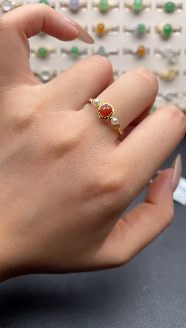 银S925镶嵌戒指翡翠一物一证一礼盒2