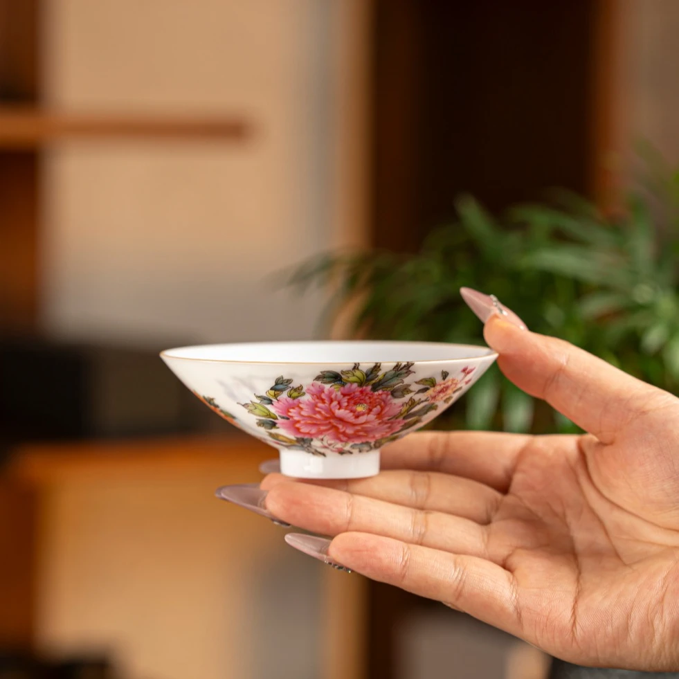 【墨舍名窑】宝蕴阁国色天香大斗笠杯byg65 陶瓷纯手工家用中式