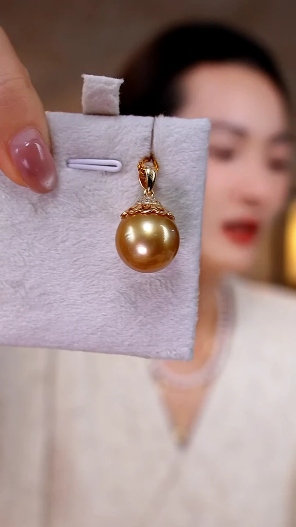 银S925镶嵌吊坠(不含链)海水珍珠金珠14-15mm