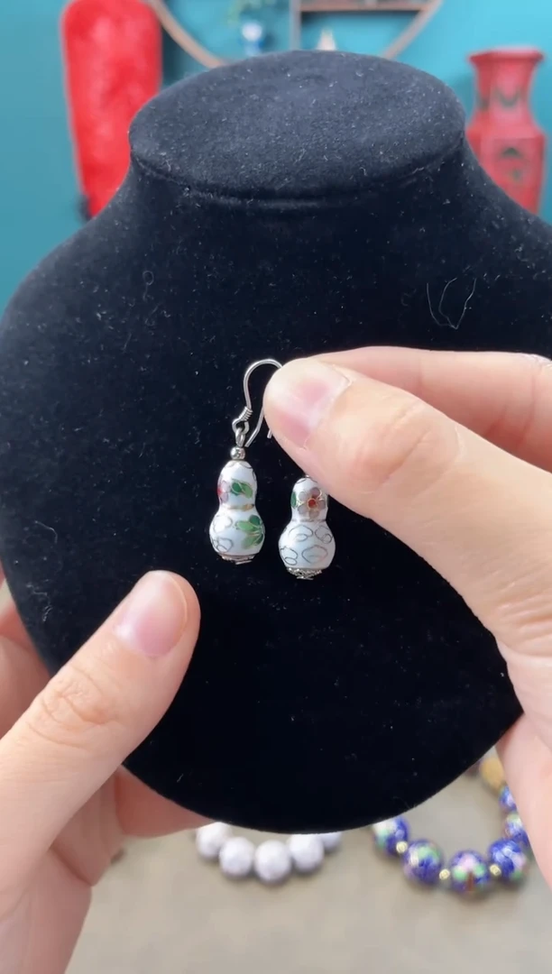 非遗 景泰蓝耳饰 白色 葫芦