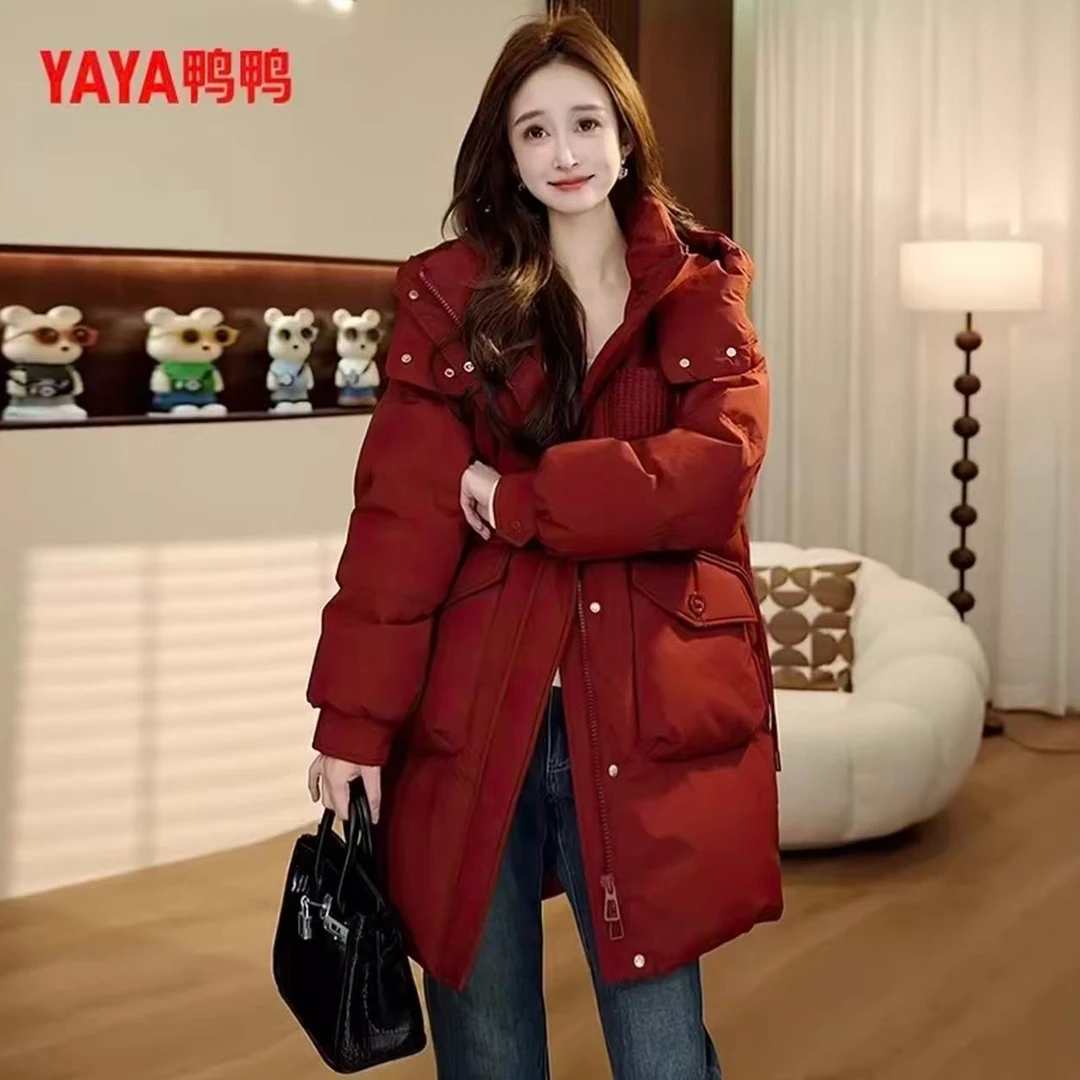 YAYA/鸭鸭90绒羽绒服女中长款时尚百搭保暖舒适外套YE3B635155L