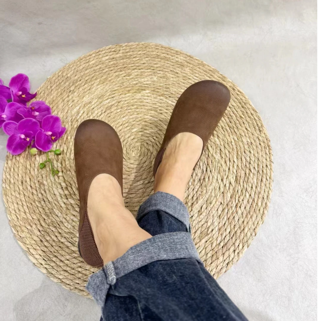 155-1 文艺真皮单鞋头层牛皮浅口圆头软底懒人鞋