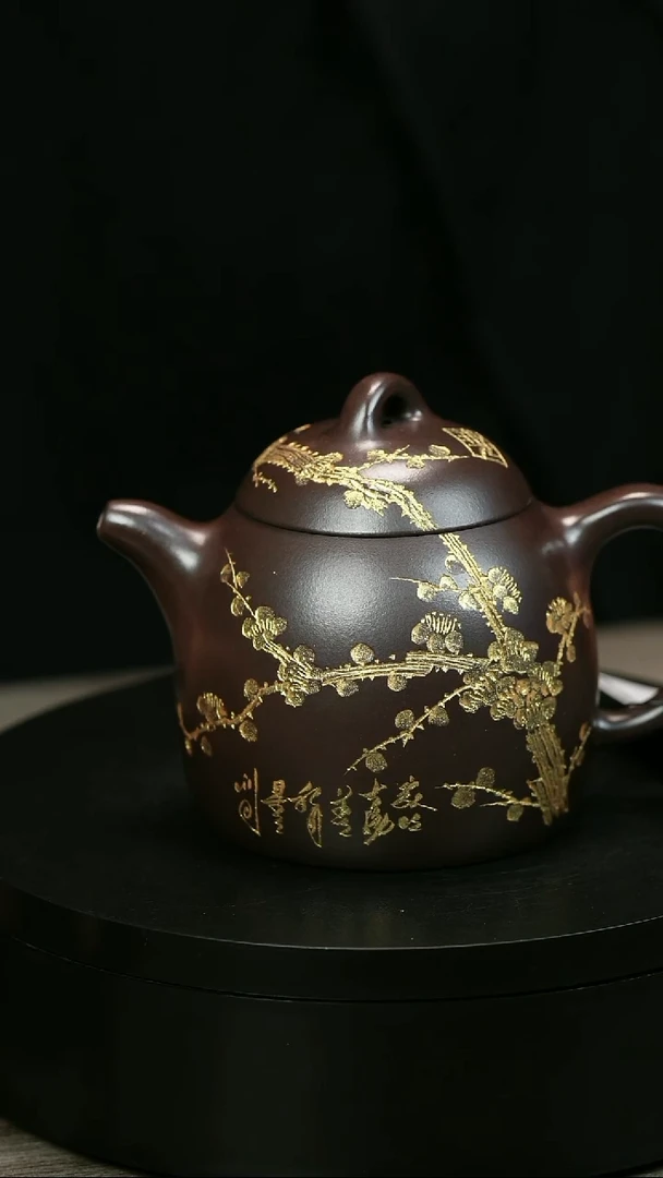 茶壶紫砂汪H1991李琴紫泥描金刻绘秦权