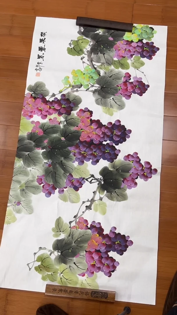 国画【福利，纯手工手绘】李雪梅葡萄横幅138*68厘米
