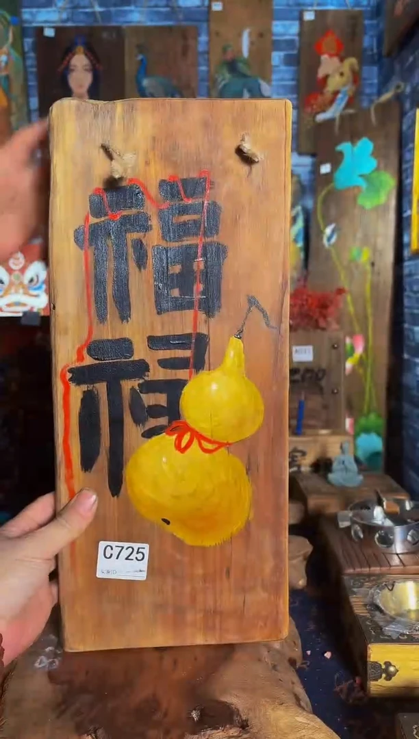风化老门板丙烯画挂画