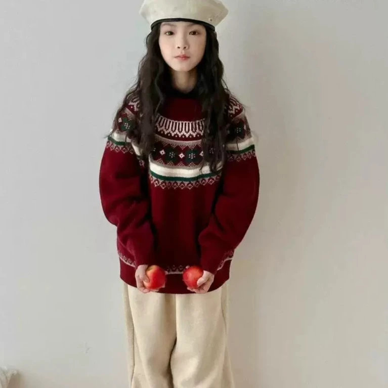 【现货】MY-8070儿童时尚休闲中大童加绒韩版秋冬圣诞冬款洋气毛衣